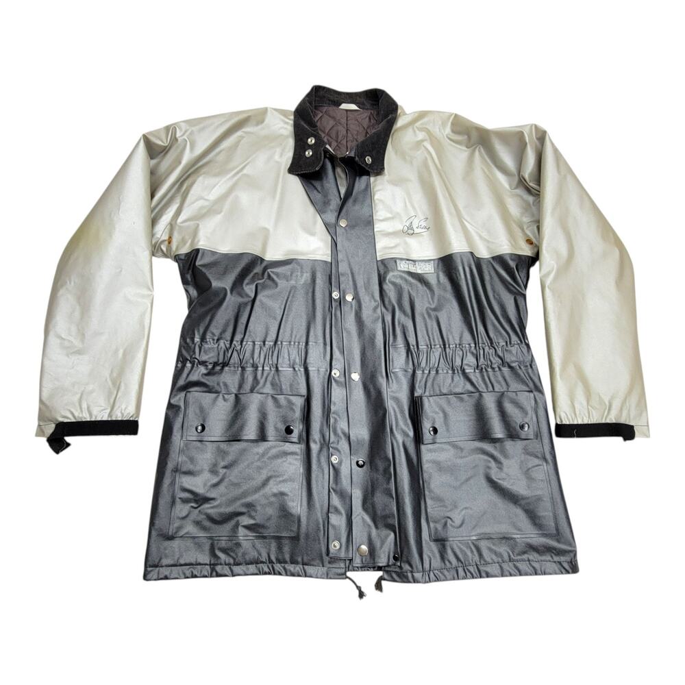 Vintage Rukka Made in Finland Raincoat Jacket Size 54 PVC Two Tone Lined Grey XL
